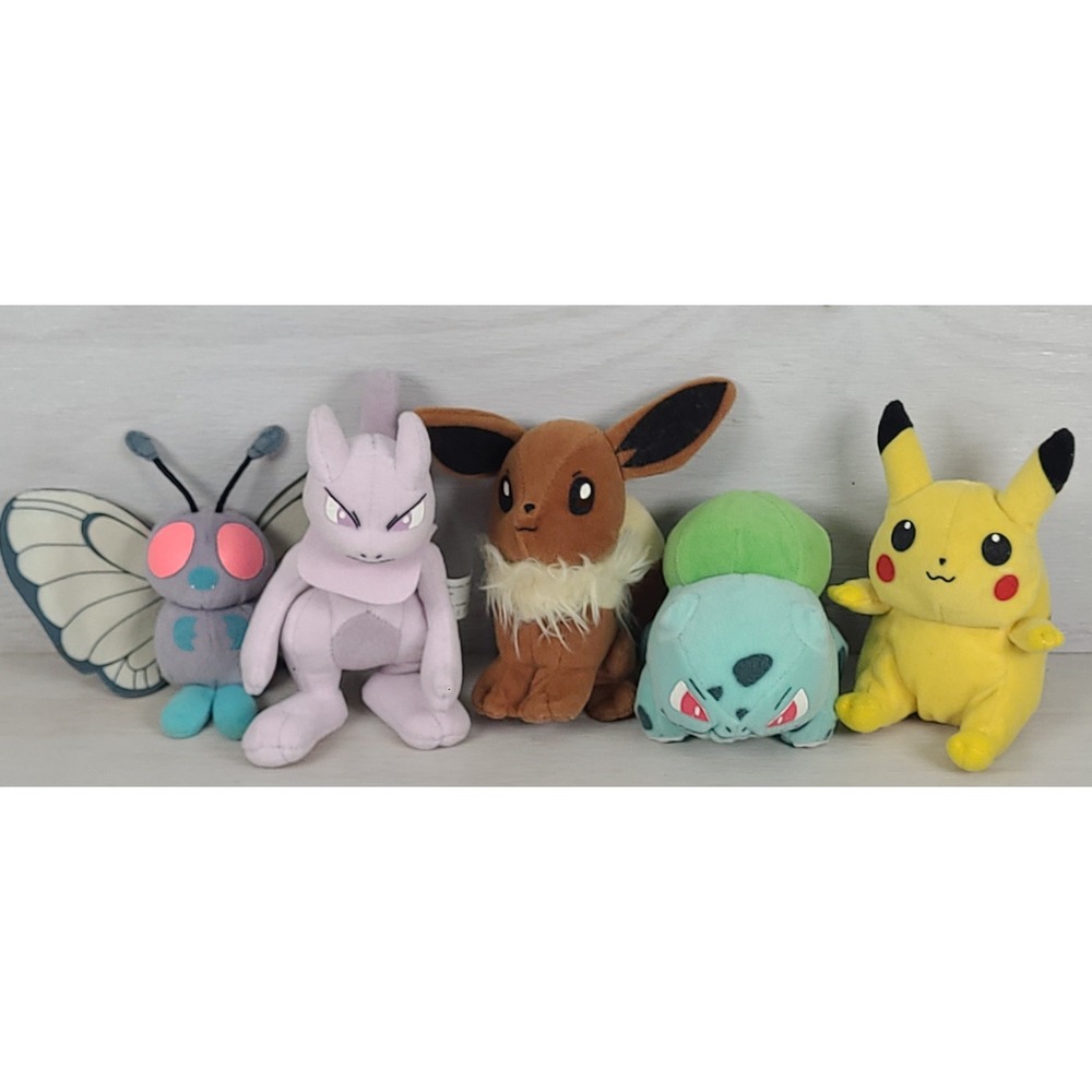 Vintage 1998 Hasbro Pokemon Bean Bag Plush Lot Pikachu Mewtwo Eevee Bulbasaur